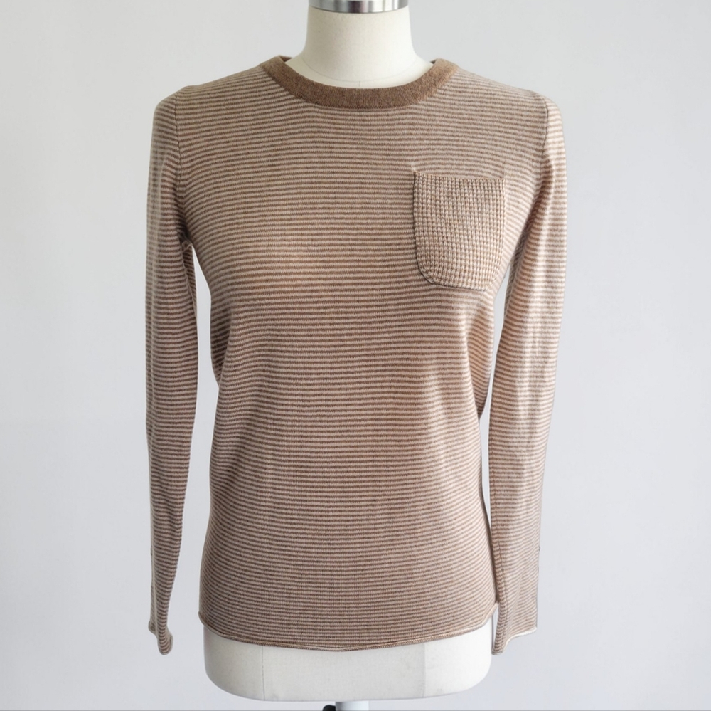 J. Crew 100% Cashmere Striped Crewneck Sweater, Camel & Cream, Women's Medium